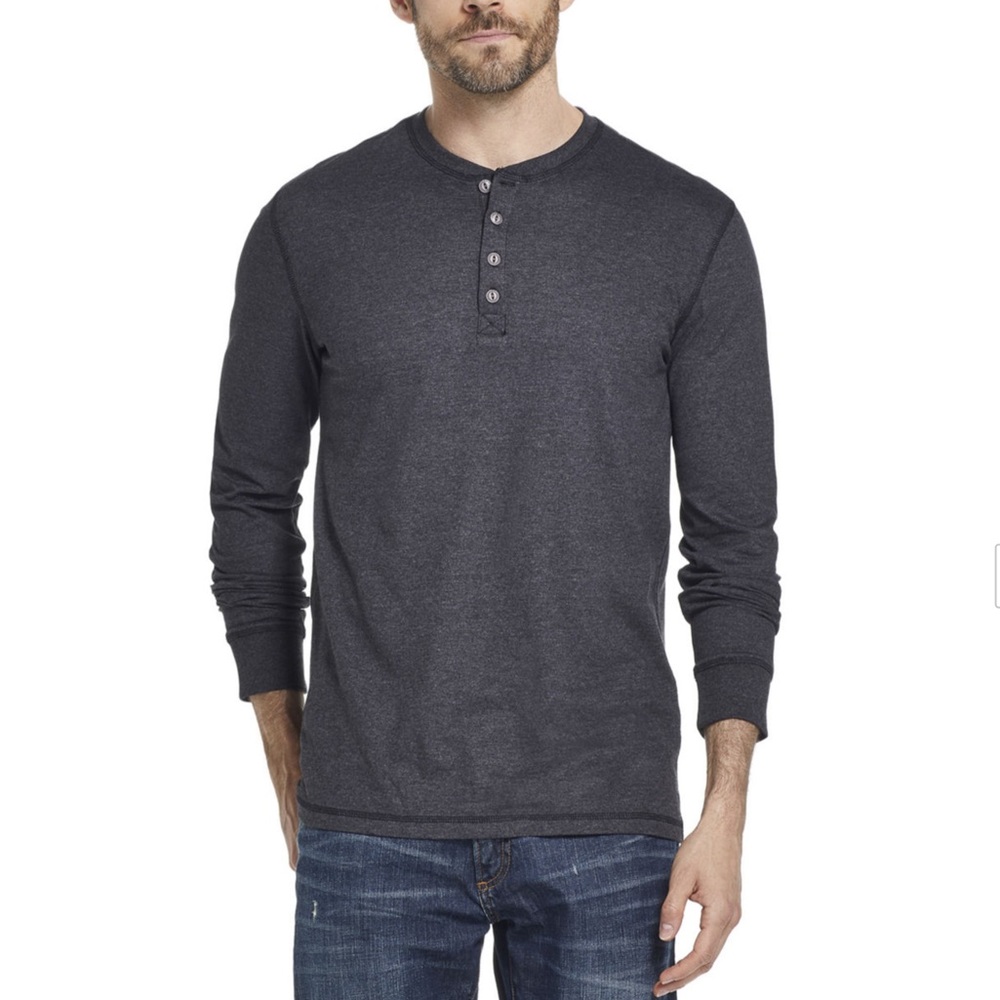 American Threads | Mens Long Sleeve Regular Fit Henley Shirt | Black Heather